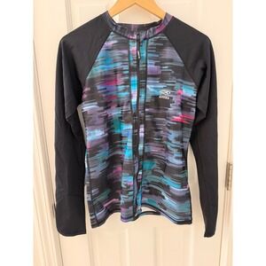 AXESEA Abstract Print Zip Front Rash Guard Multicolor 12 Stretch Swim Shirt